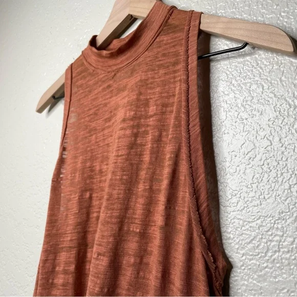 We The Free Mock Neck Sleeveless Tank Top Rust Burnt Orange Boho Free People - Picture 4 of 10